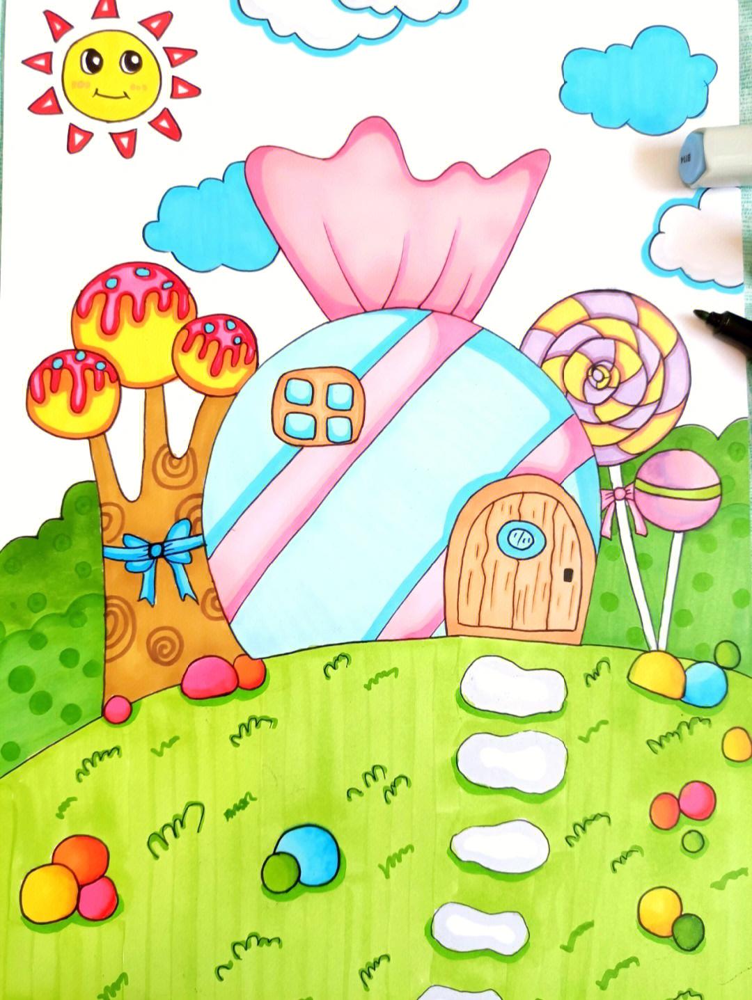 画一幅美丽的糖果屋图片