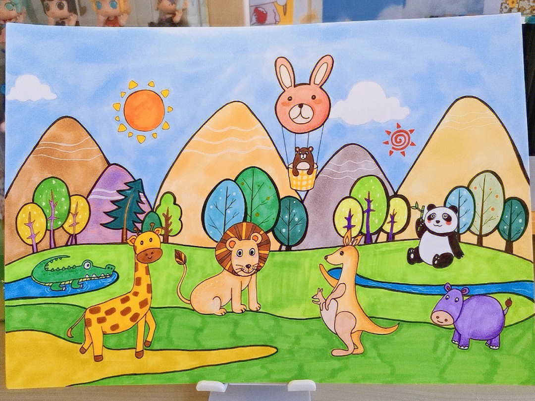 红山动物园儿童画图片