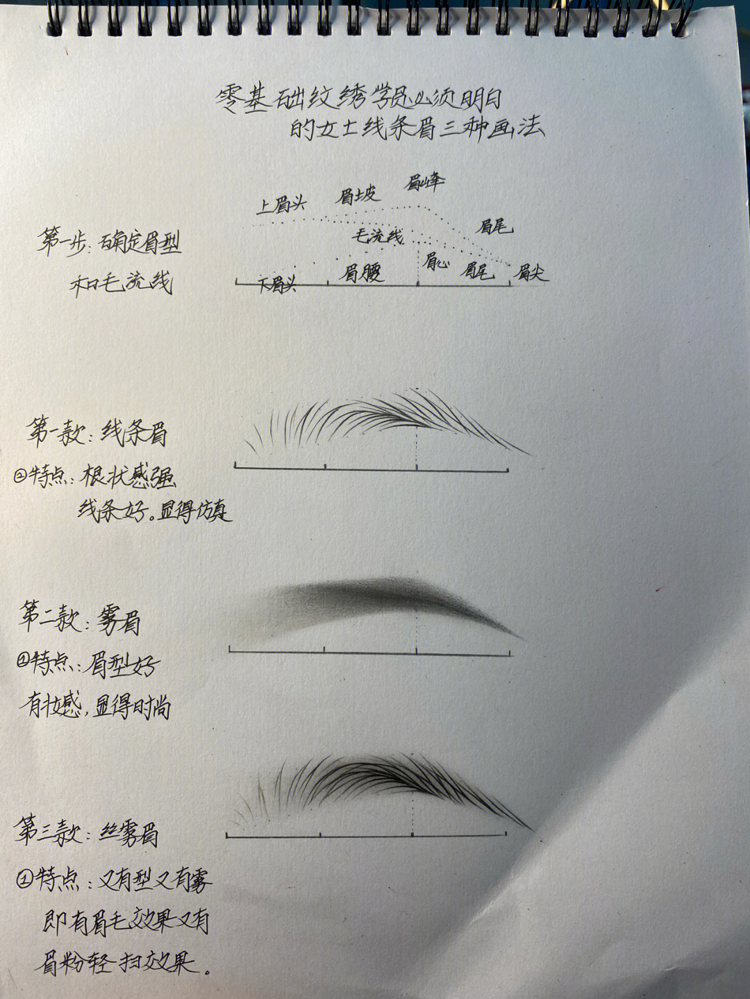 零基础纹绣学员必学的女士线条眉三种画法