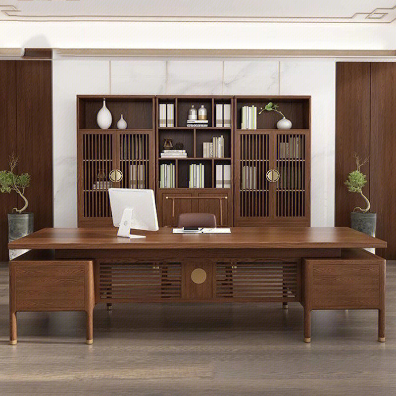 新中式实木办公桌组合 简约现代大班台经理总裁桌雅致老板桌家具