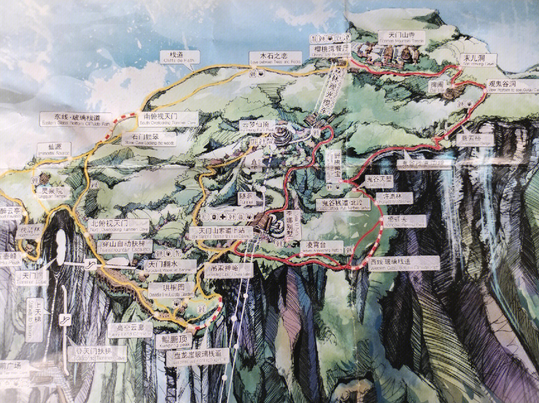 天门山游览路线图图片