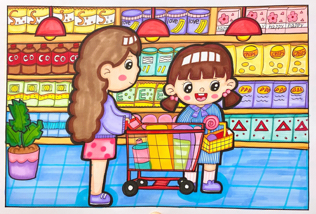 00儿童画逛超市