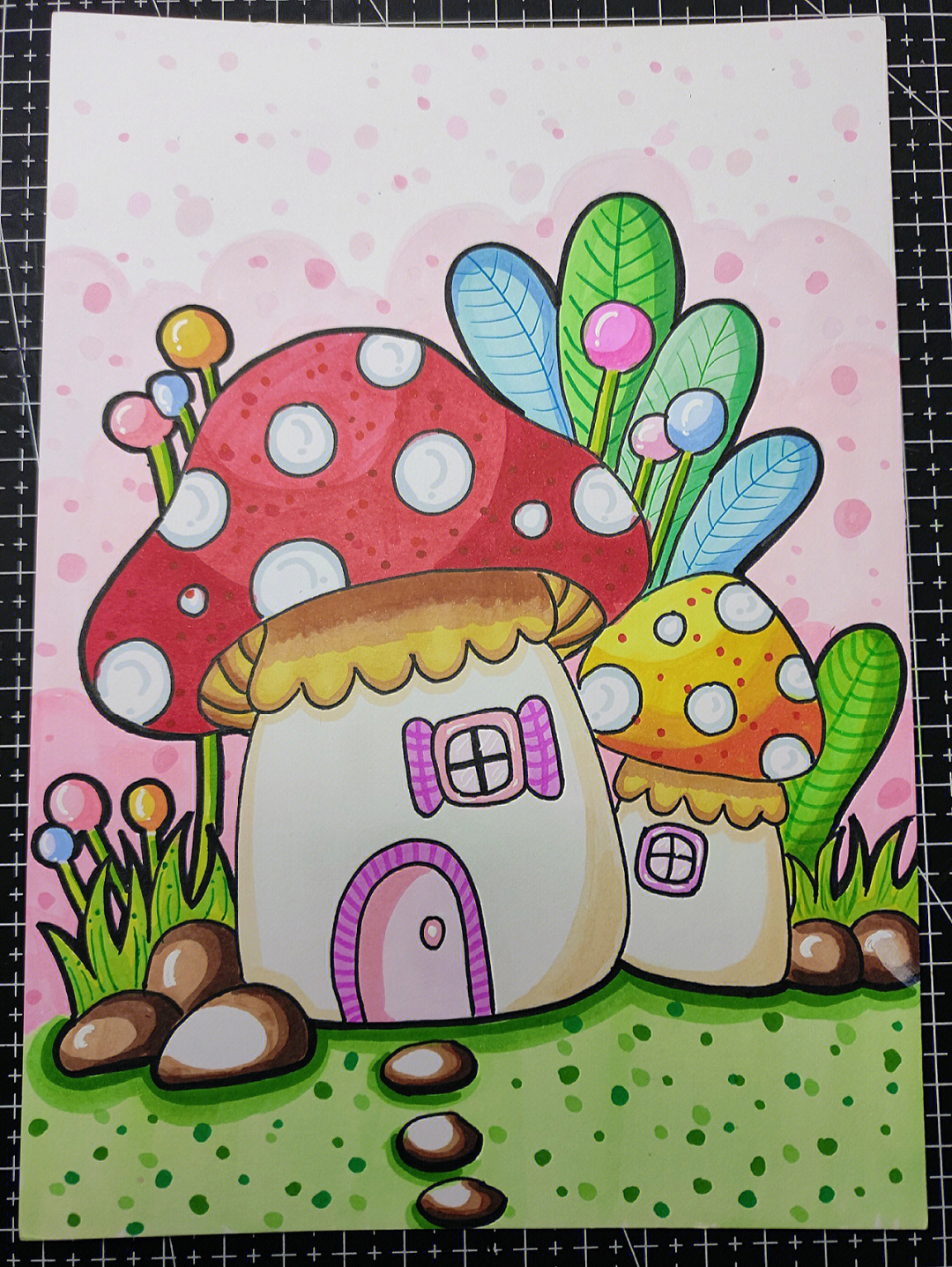 小学生美术画蘑菇房图片