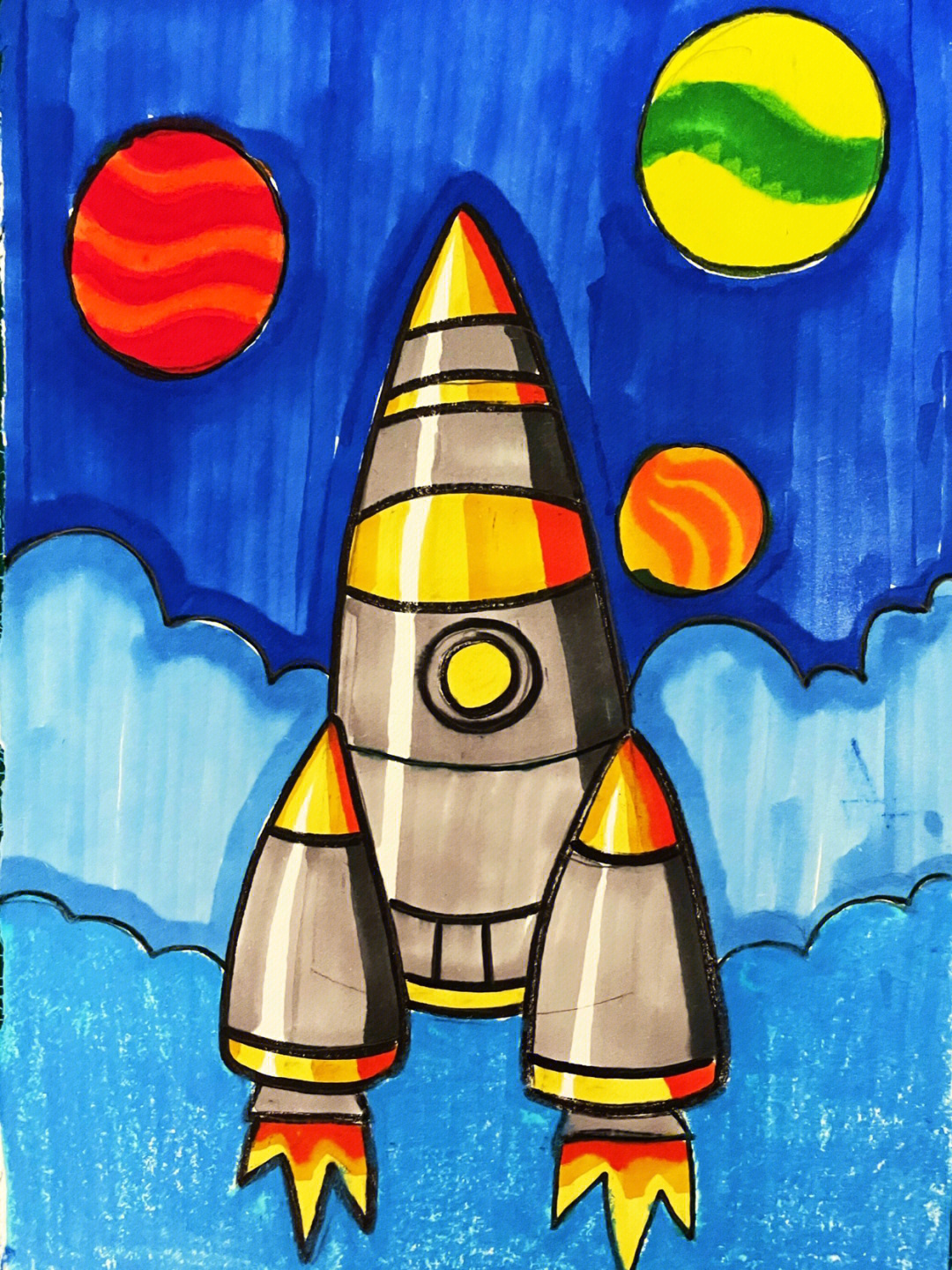 火箭怎么画油画棒图片