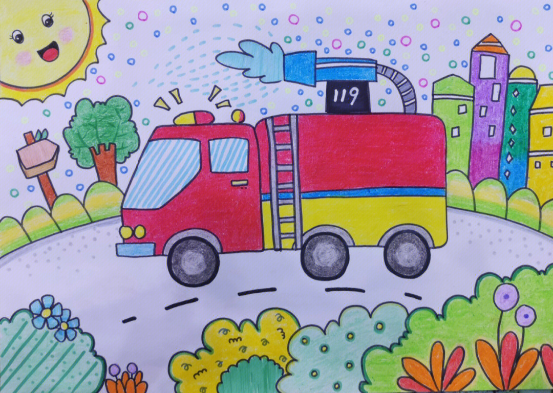 消防车02儿童画步骤图来啦
