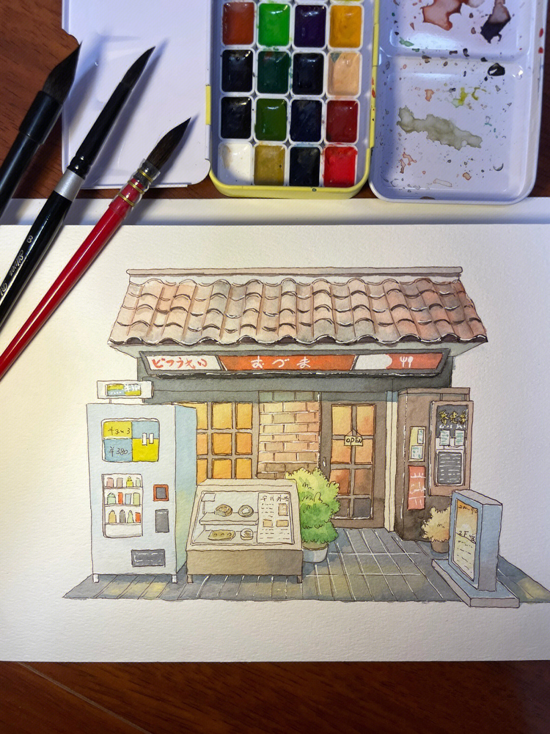 钢笔淡彩素材小店屋子图片