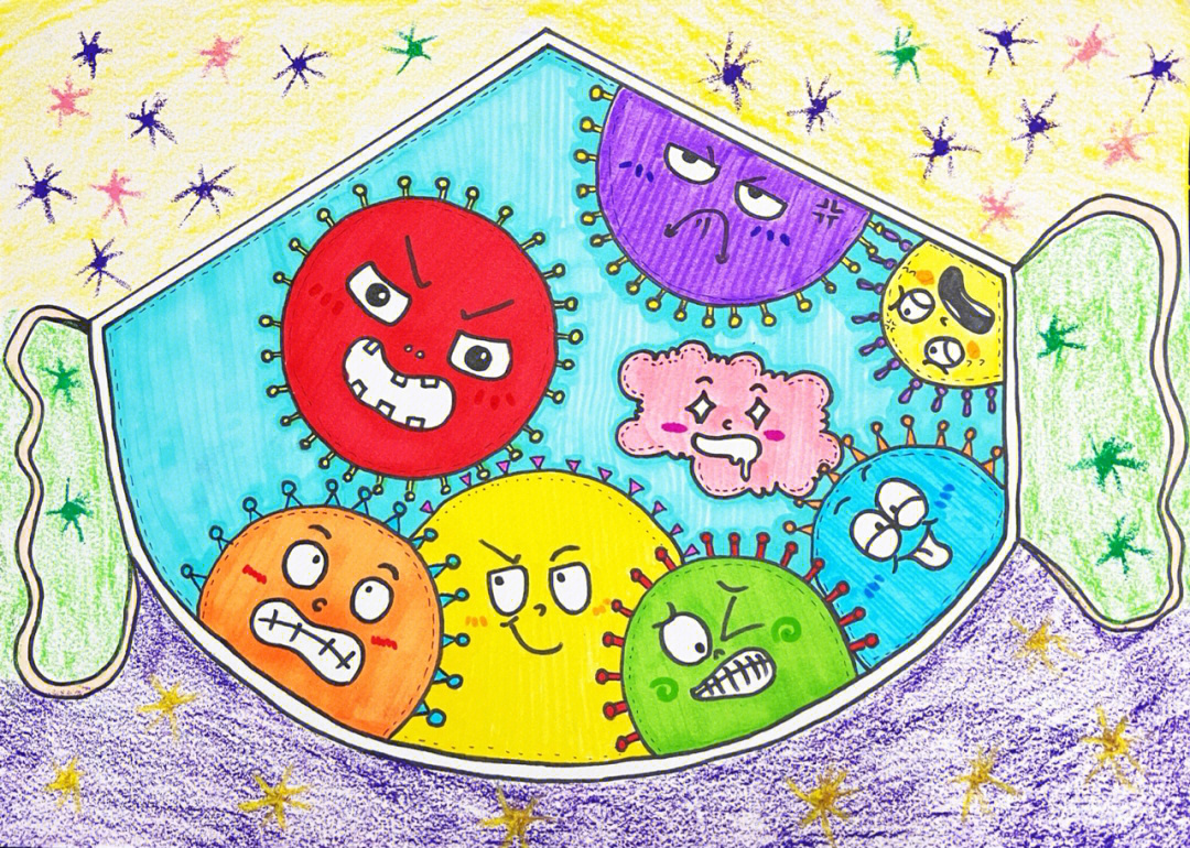 小学二年级抗病毒的画图片