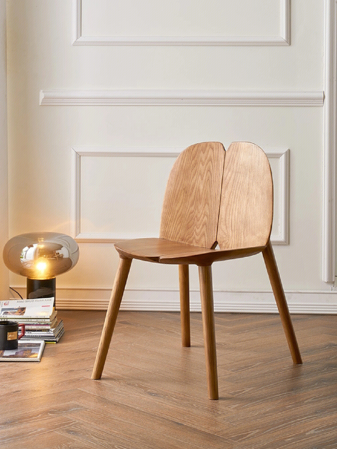北欧实木餐椅家用设计师书房靠背椅侘寂风