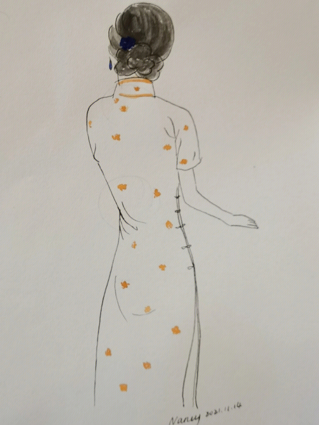 旗袍美女手绘 背影图片