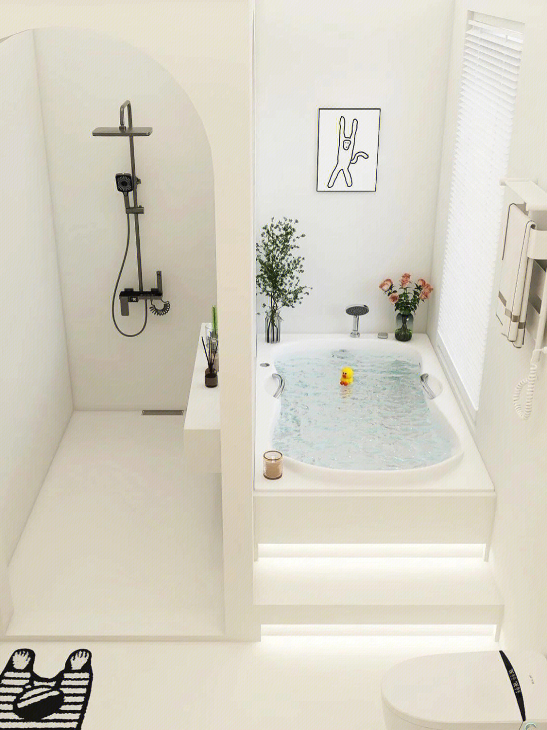 微水泥淋浴区集颜值和功能的自砌浴缸