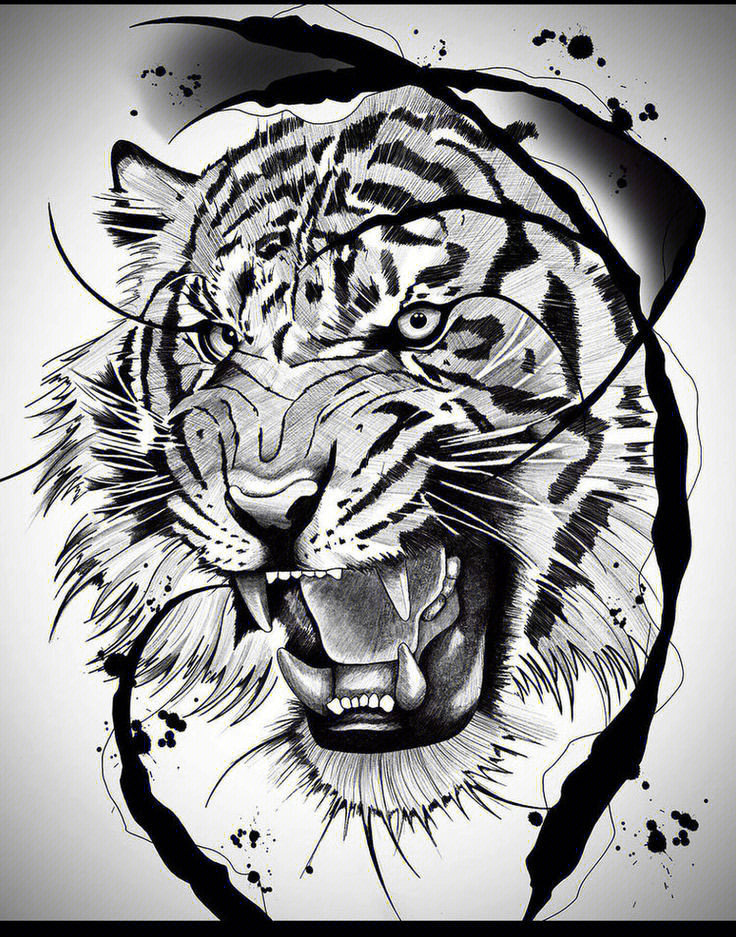 老虎虎头纹身刺青图案