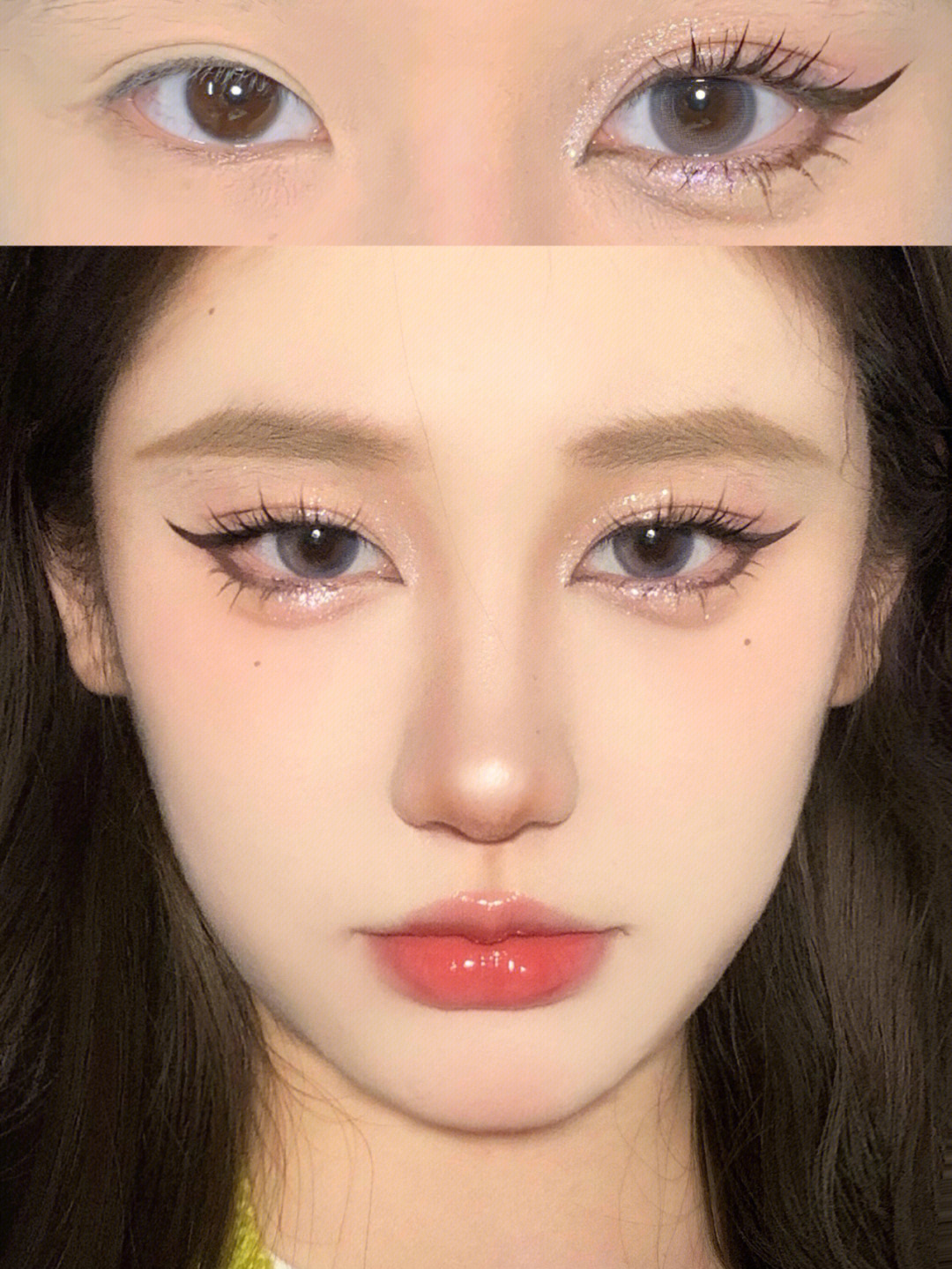 染眉膏是kissme的 双眼皮贴是素之然双眼皮贴单面m款 假睫毛是pink