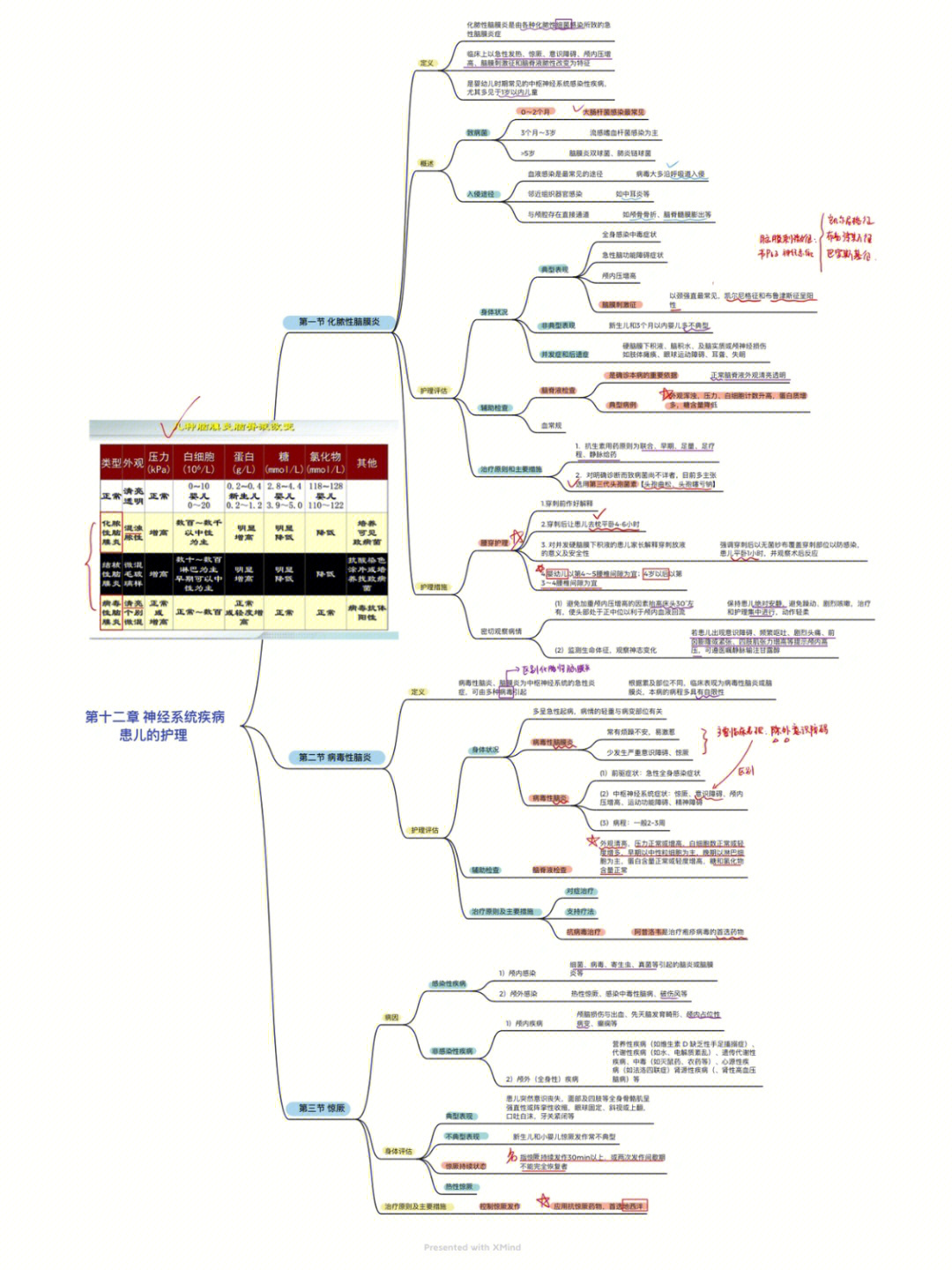 《儿科护理学》思维导图 xmind 笔记goodnotes第十二章 神经系统疾病