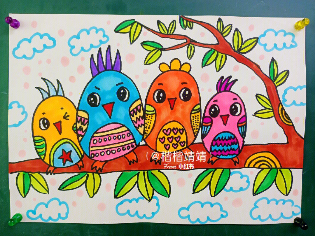 小鸟一家儿童画简笔画少儿美术创意画线描