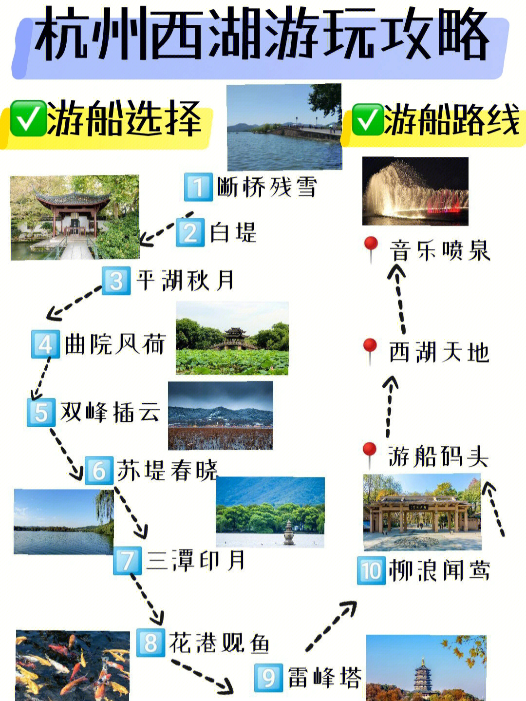 杭州西湖游玩路线图图片