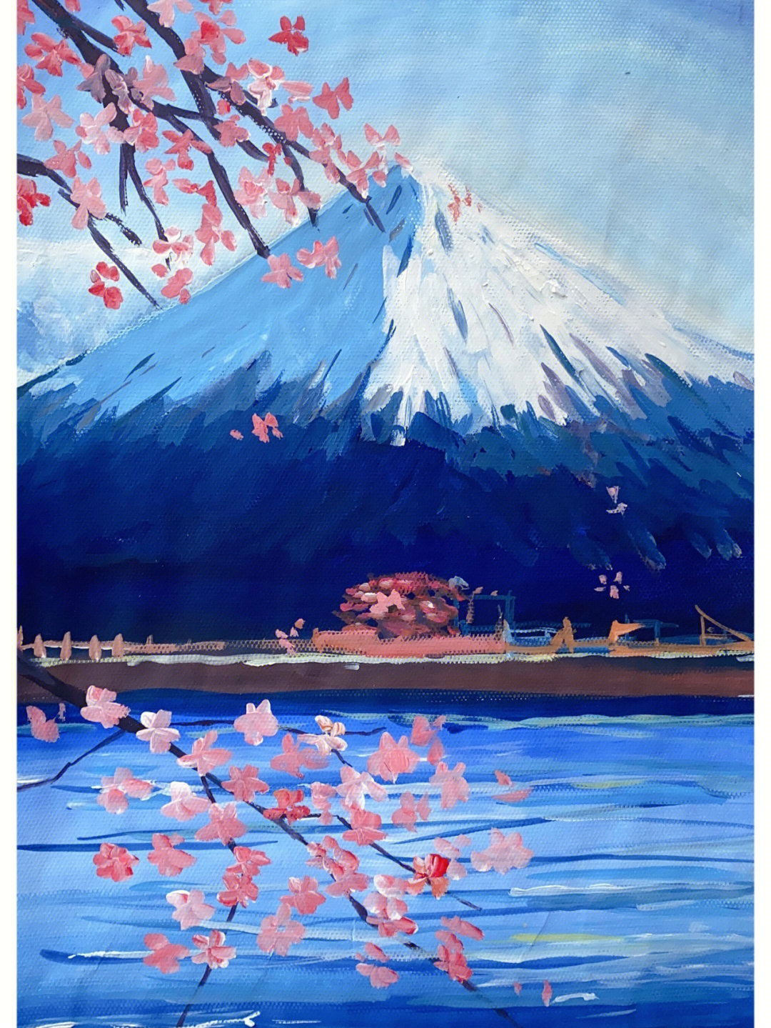 富士山儿童画水粉画图片