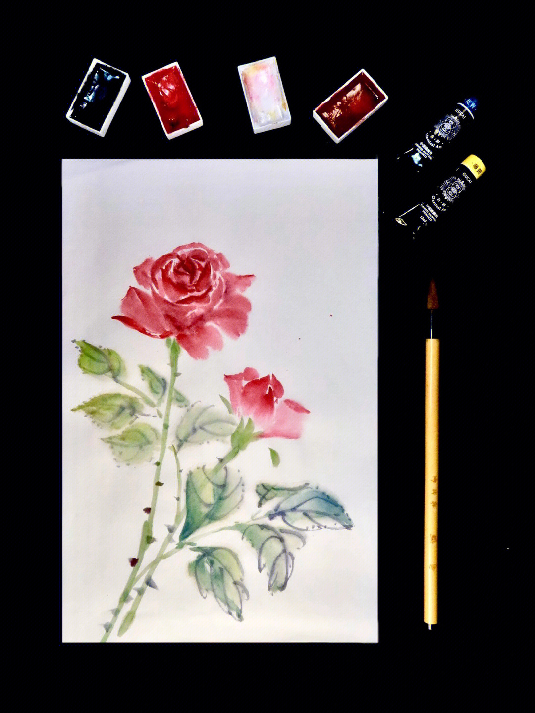 国画大师玫瑰花的画法图片