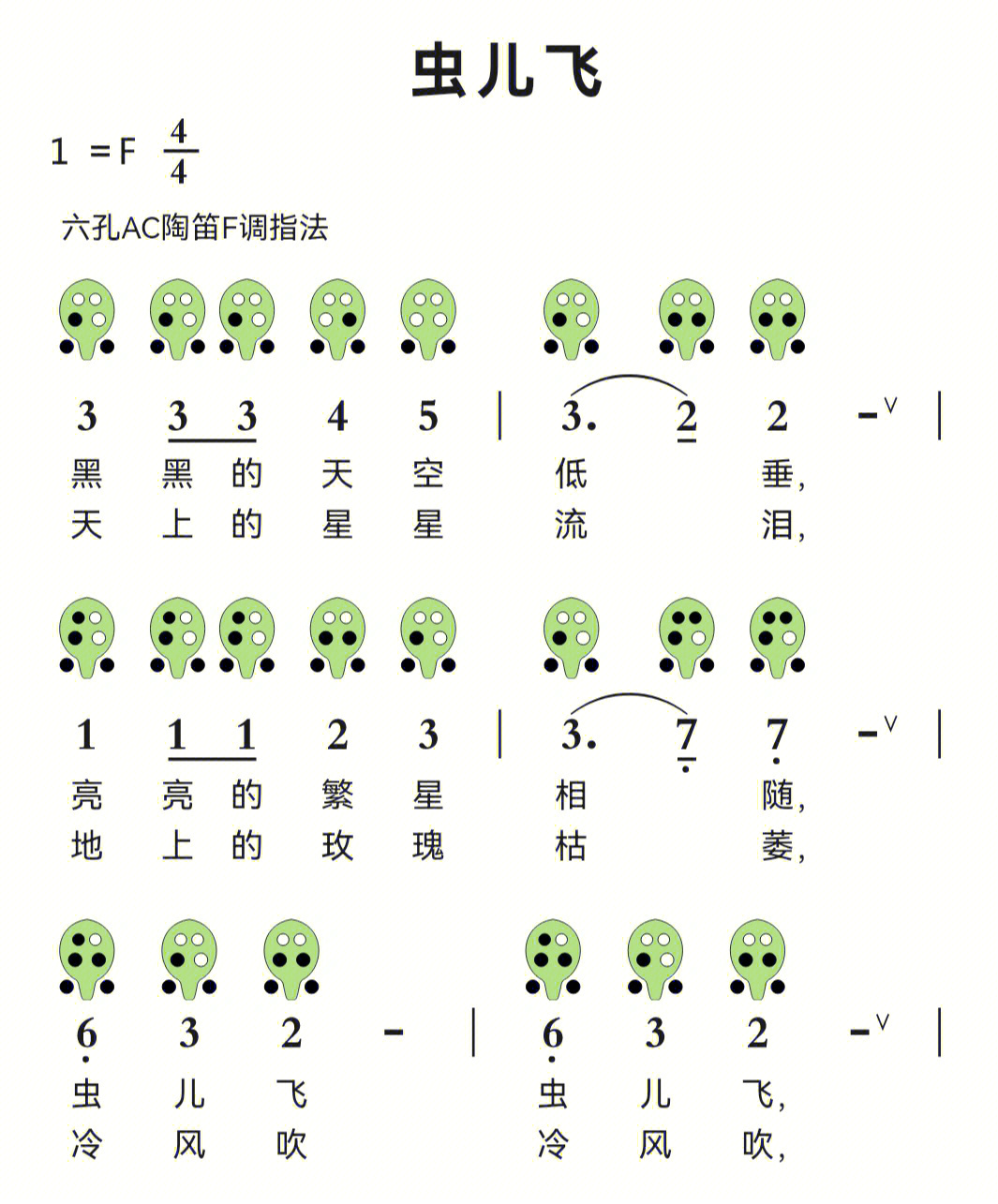 虫儿飞六孔陶笛简谱分享