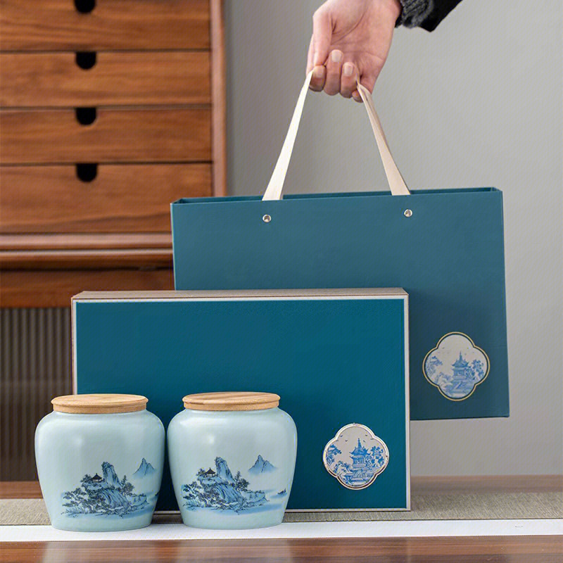 新款茶叶礼盒装空盒定制龙井茶信阳毛尖陶瓷茶叶罐绿茶包装空礼盒