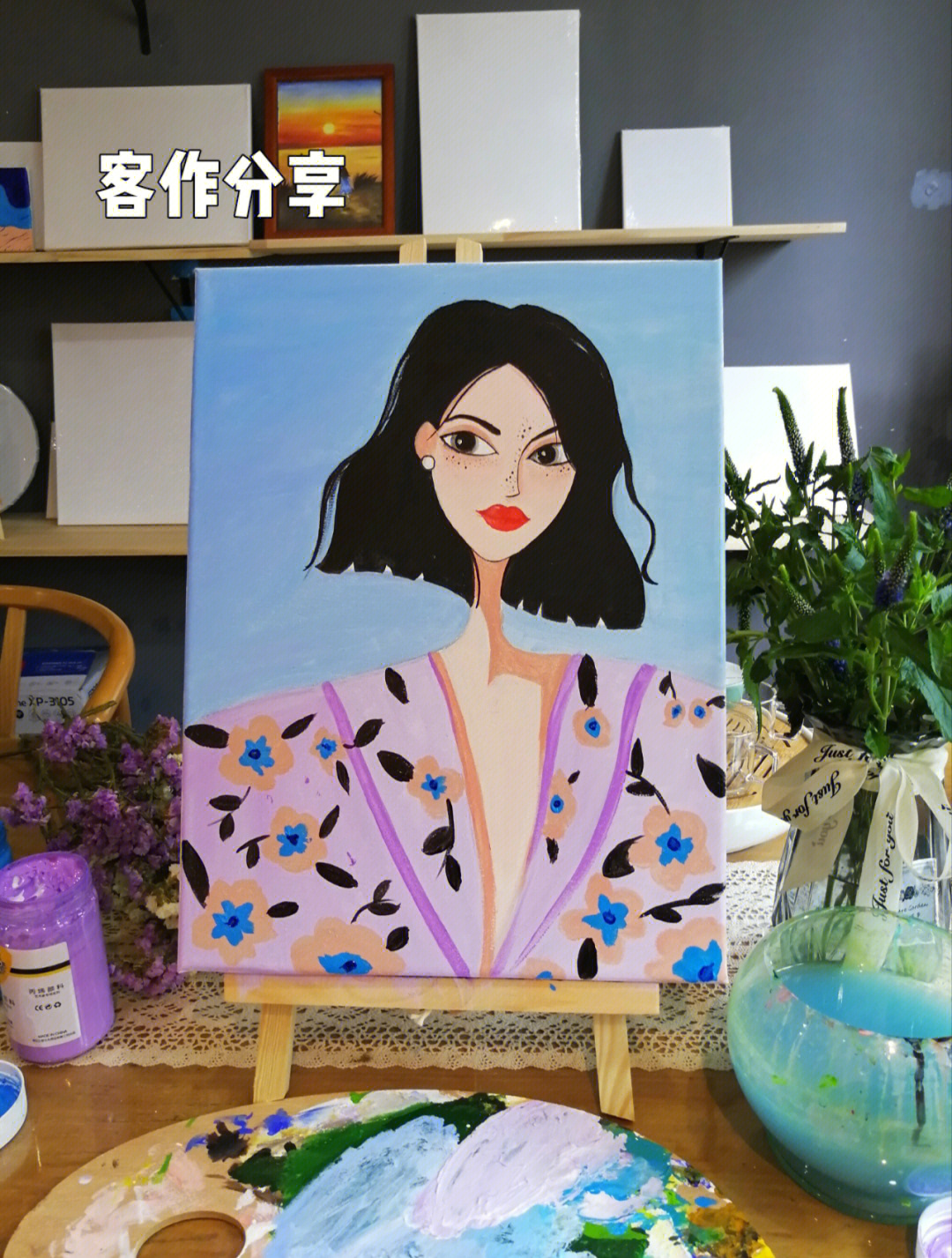 丙烯画人物插画女孩