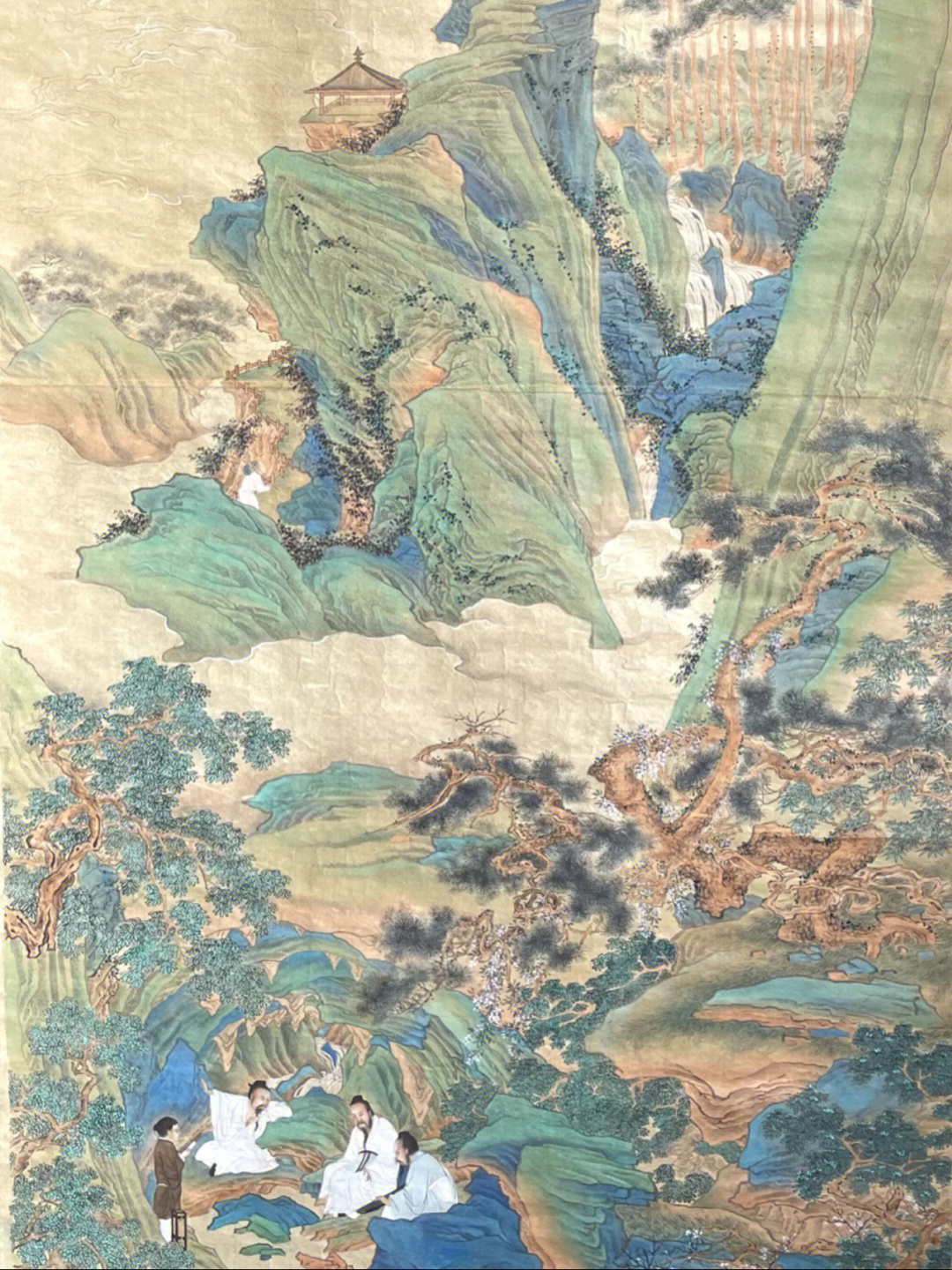 国画山水#青绿山水#工笔画 明 仇英《桃源仙境图,青绿设色