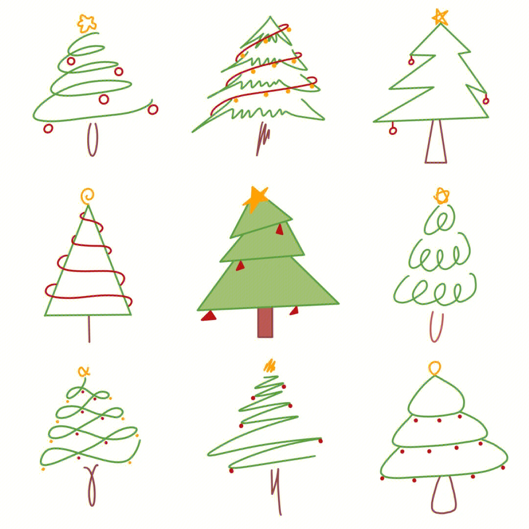 原创简笔画1分钟学会9种圣诞树画法