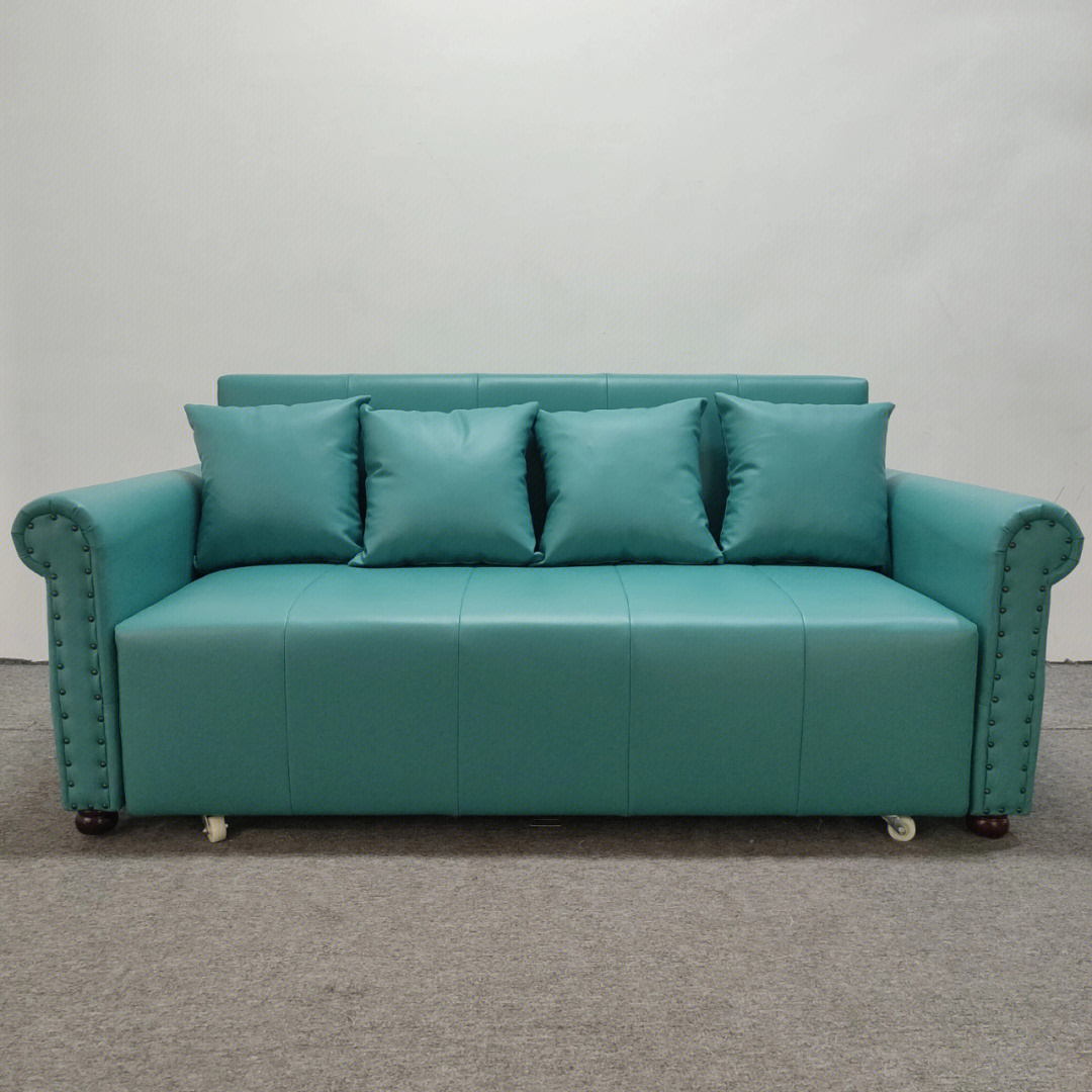 天蓝色款小户型多功能沙发床超纤皮