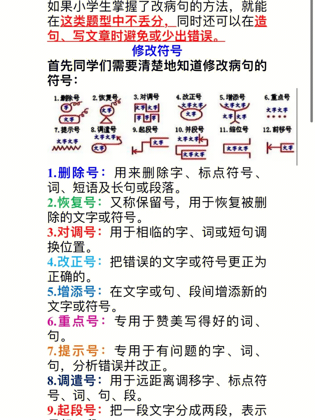 修改符号首先同学们需要清楚地知道修改病句的符号: