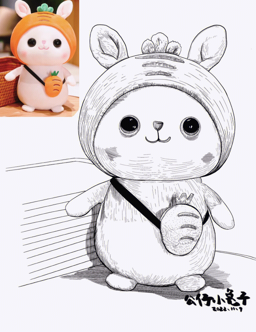 毛绒玩具公仔可爱的小兔子线描速写素材分享