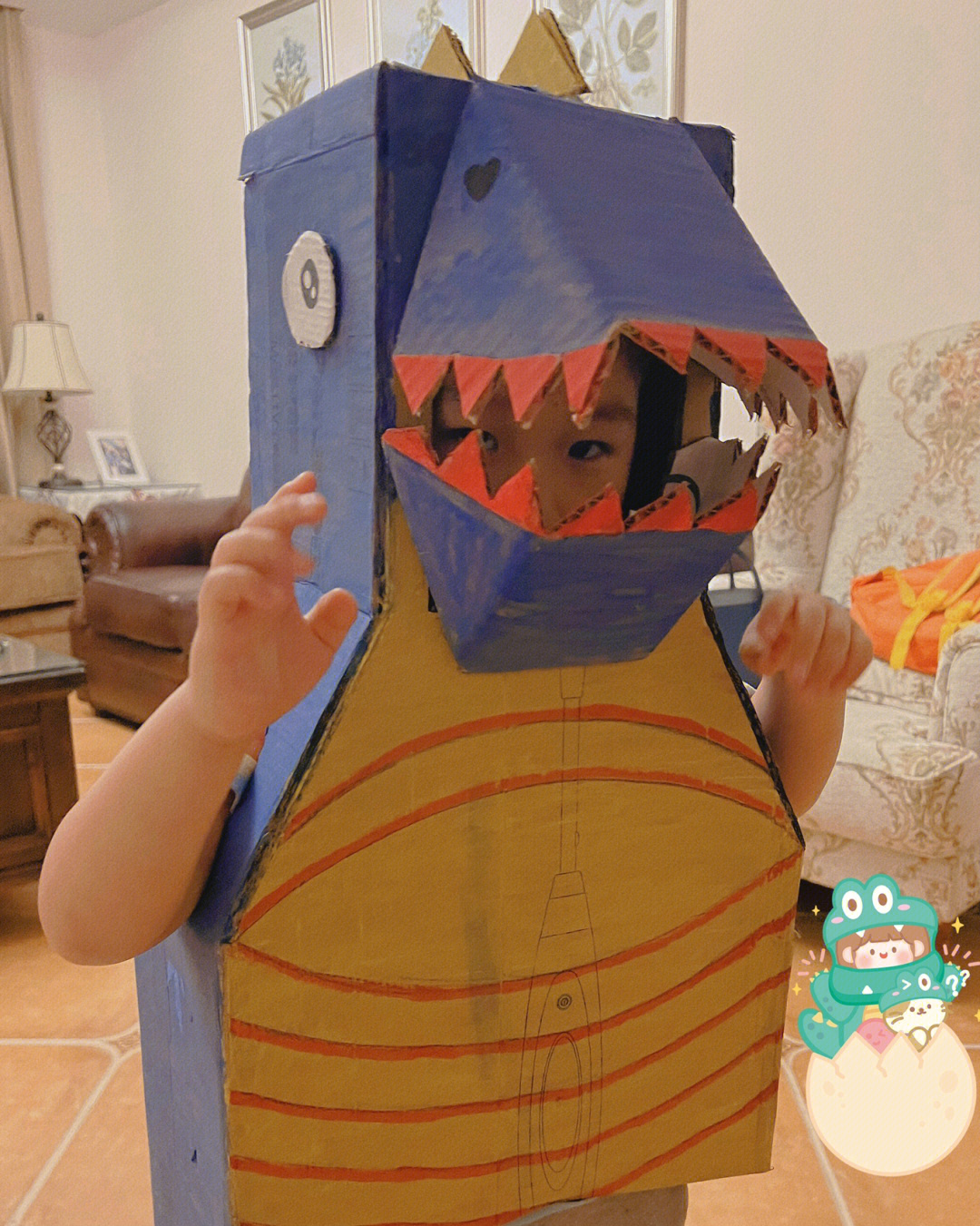 儿童穿的纸箱恐龙步骤图片