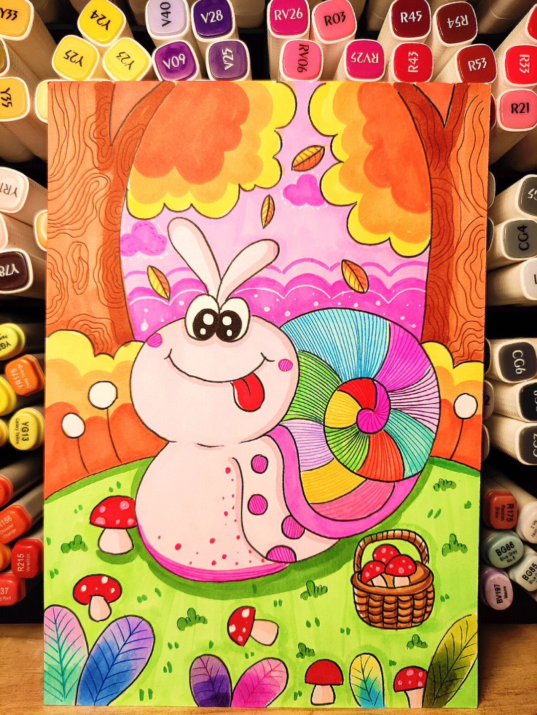 马克笔儿童画可爱小蜗牛
