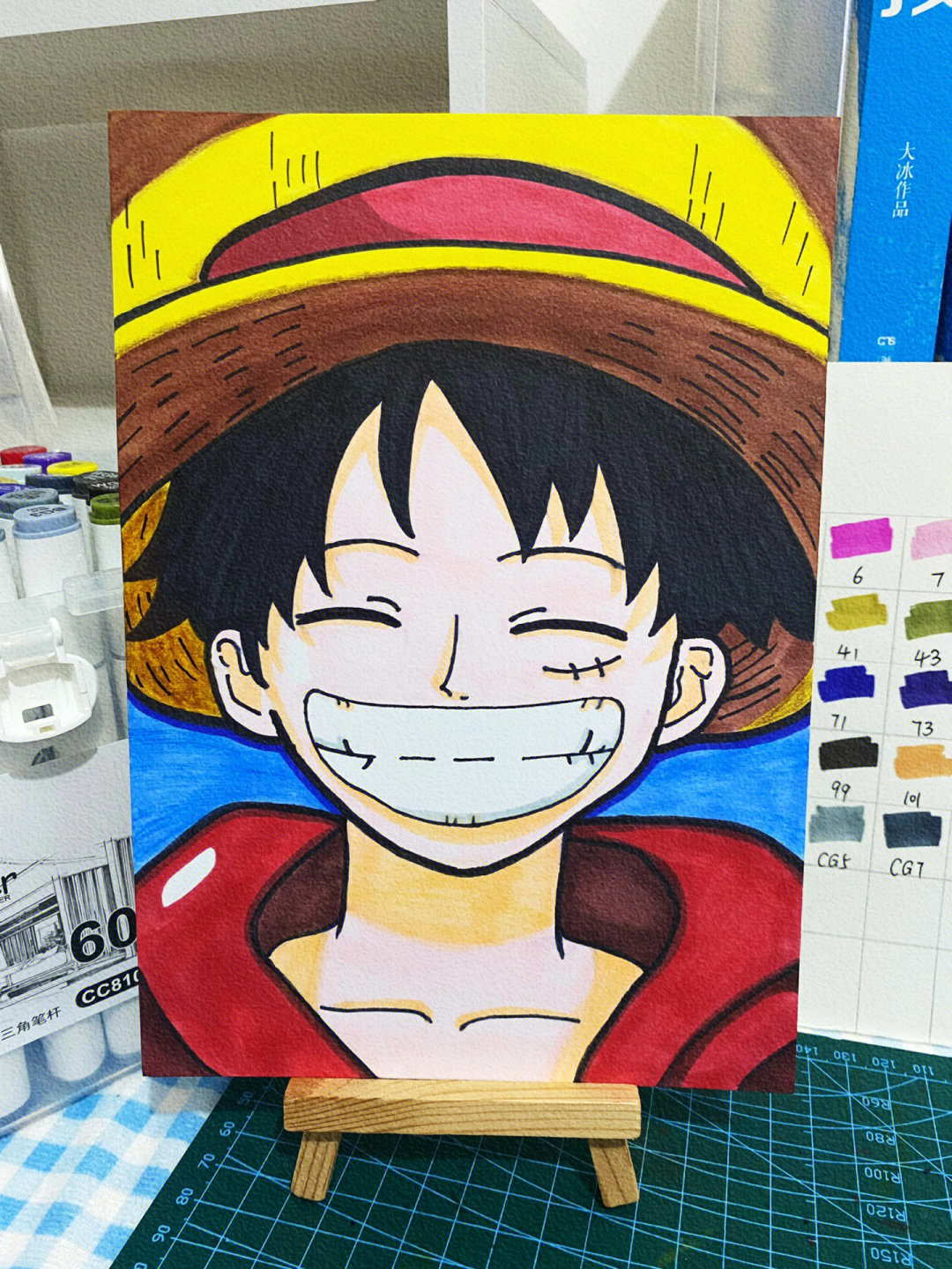 马克笔画海贼王路飞含线稿
