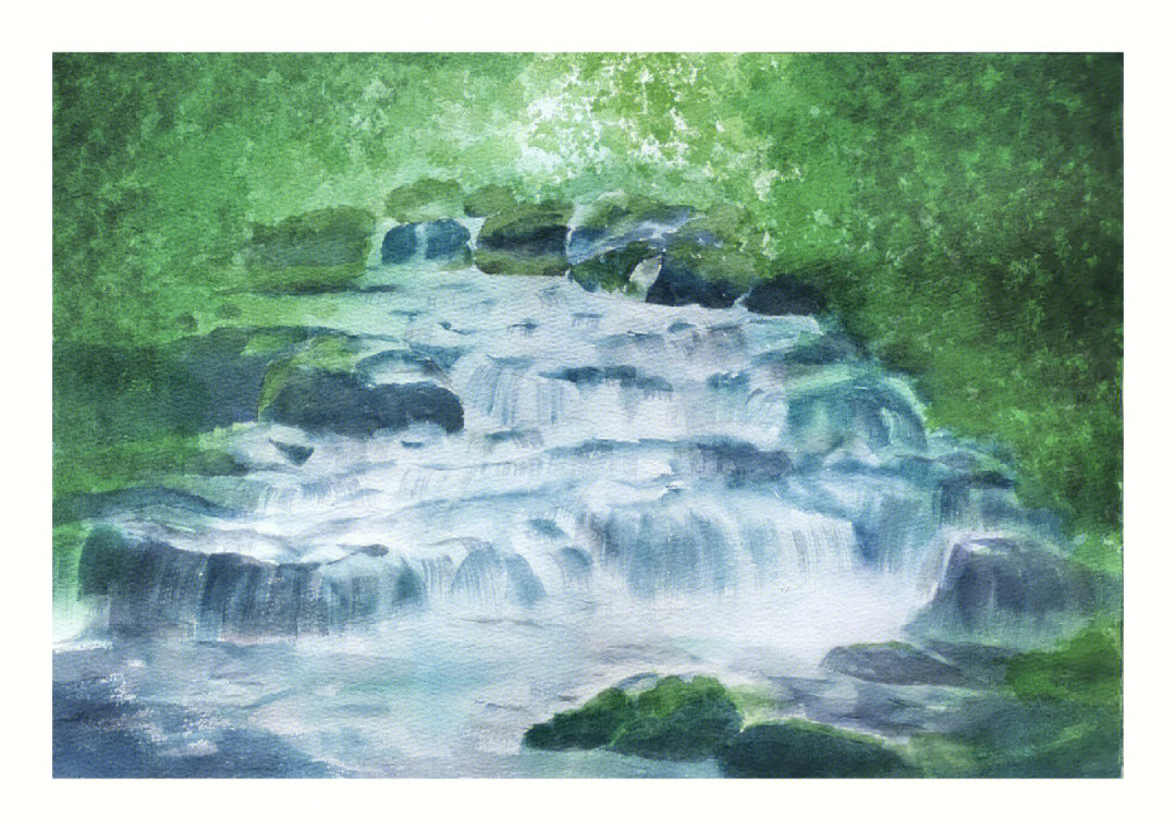 水彩画瀑布的画法图片