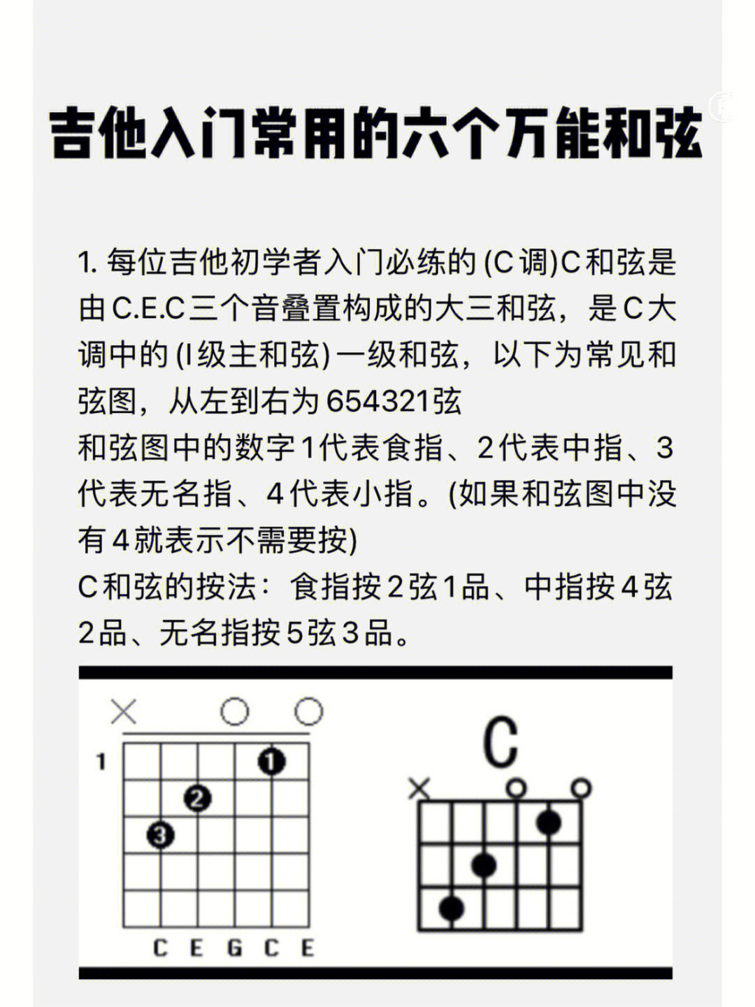 1 吉他初学每个人都要经历的c和弦是由ce
