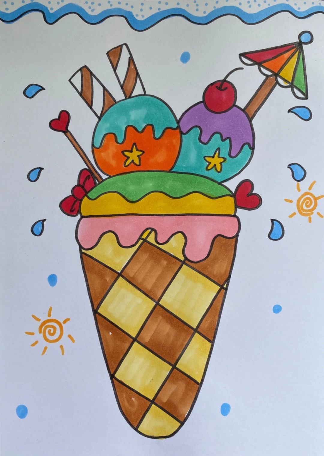 儿童画冰淇淋简单图片