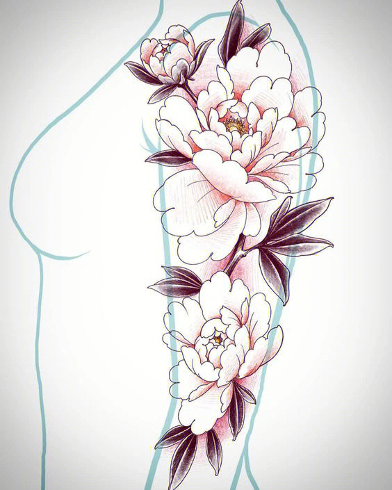 日式牡丹花纹身手稿图片
