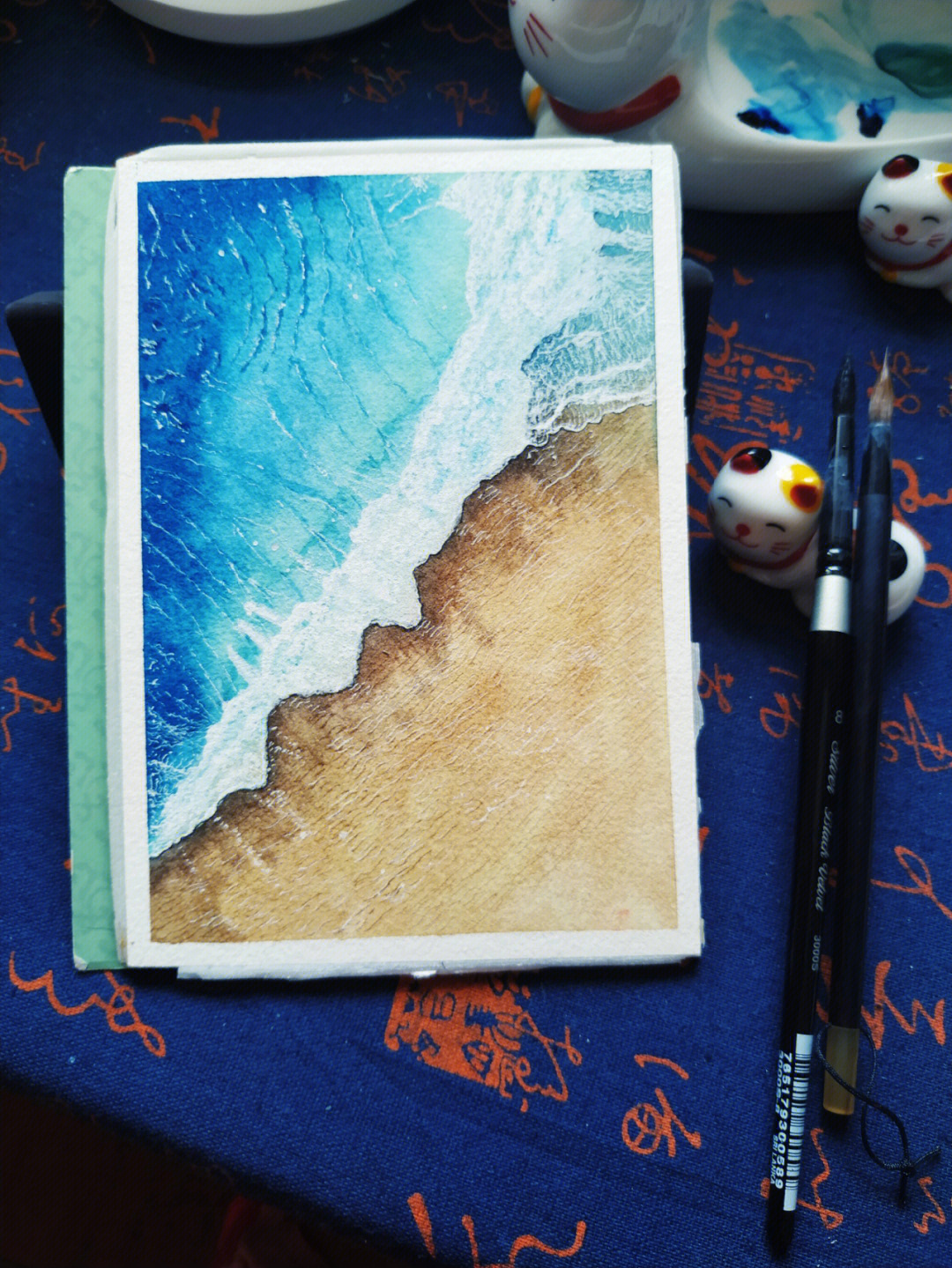 水彩画简单大海图片