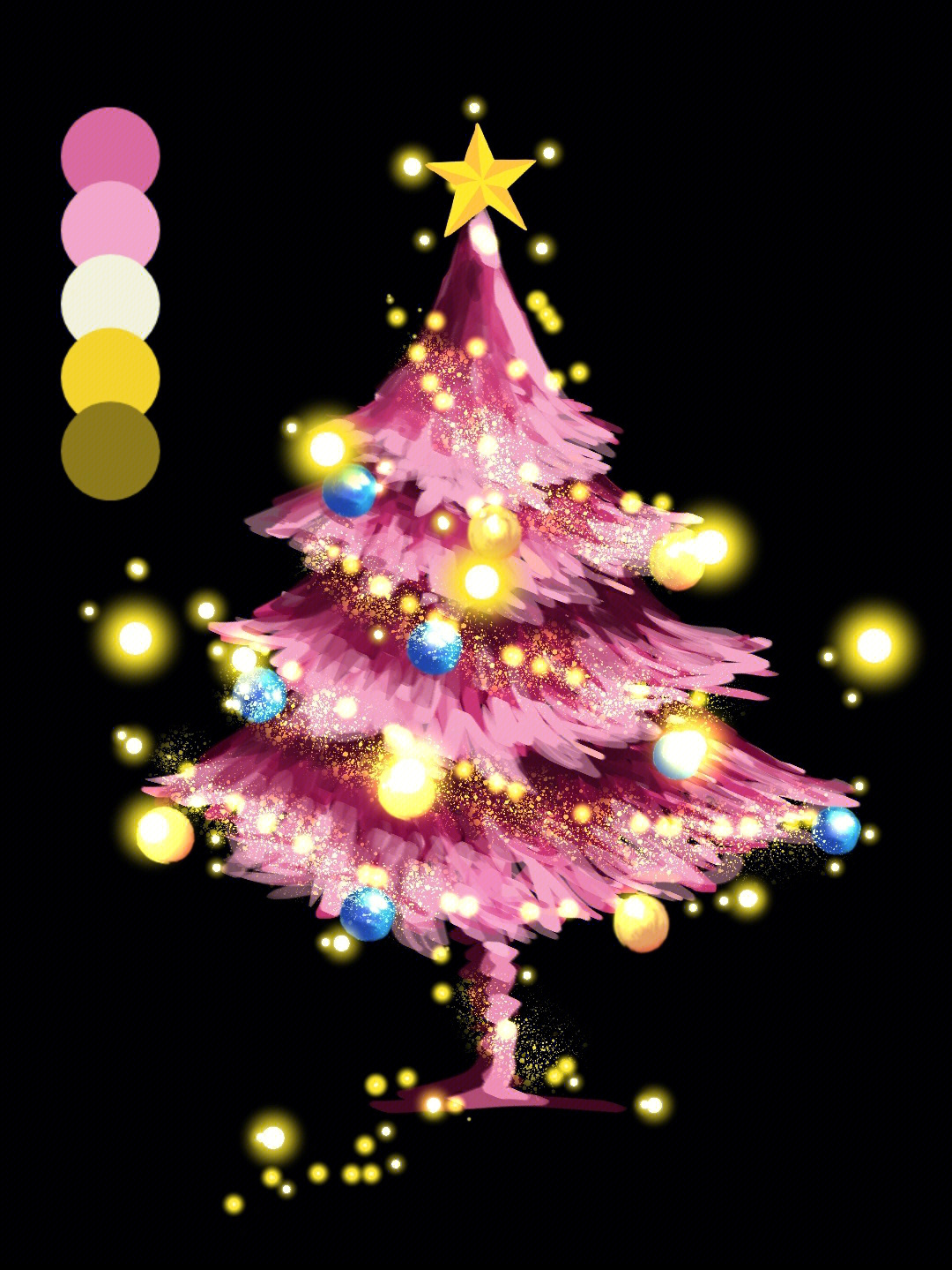 粉色圣诞树绘画步骤
