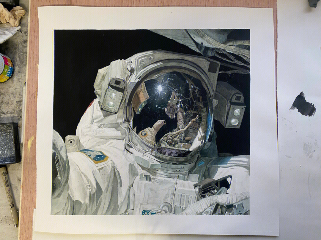 太空宇航员水粉画图片