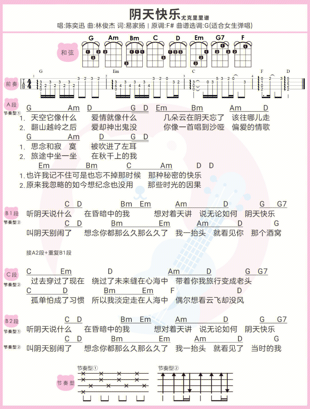 阴天快乐简谱数字图片