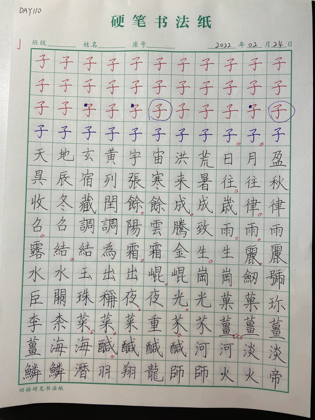 110个字硬笔作品图图片