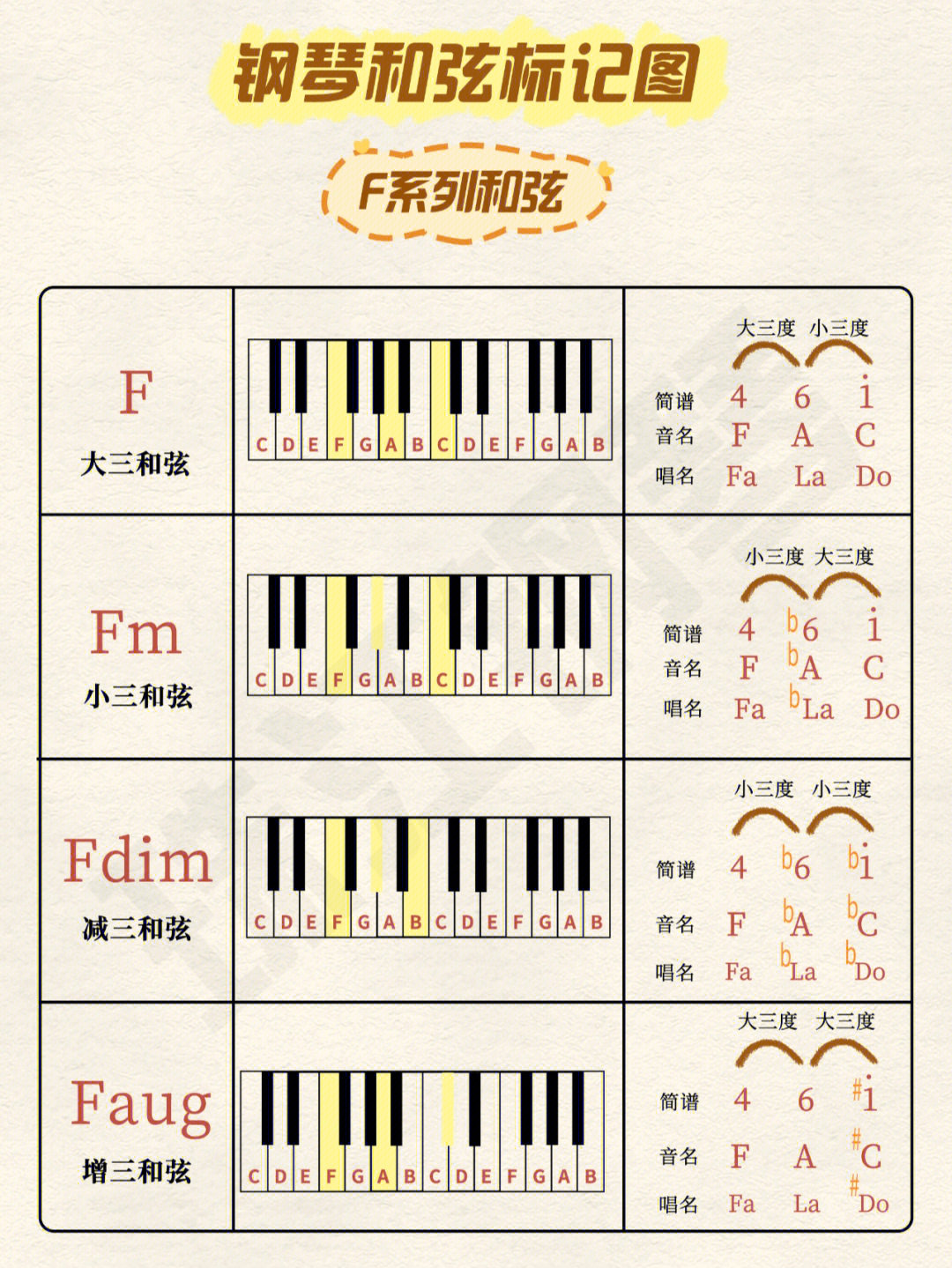 f大调钢琴常用和弦图片