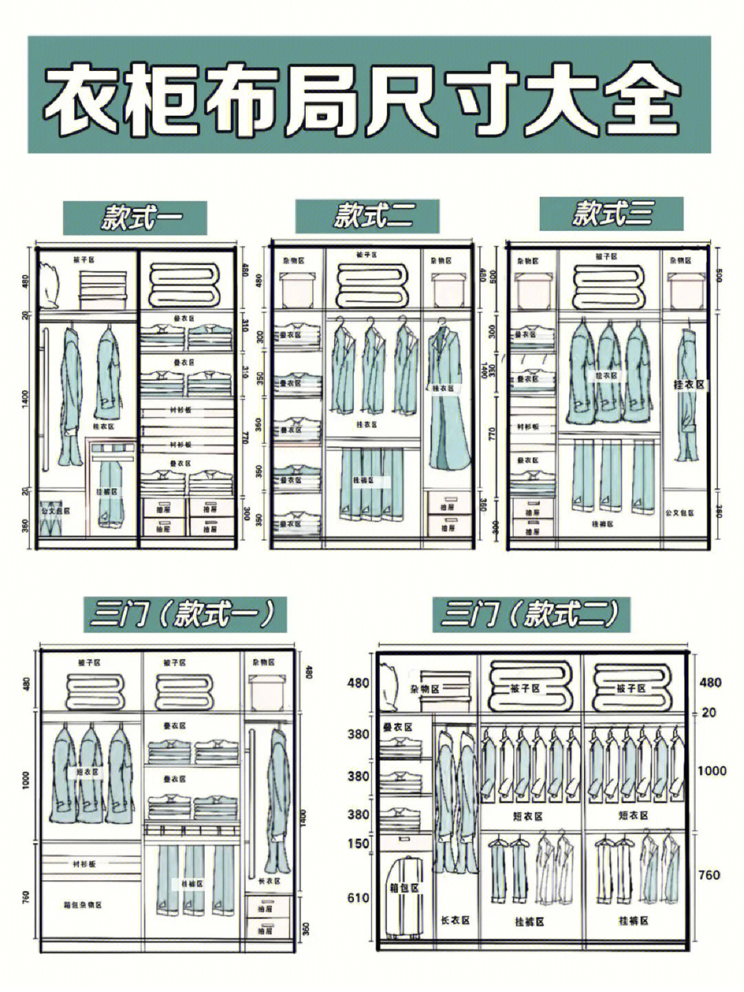 超全衣柜内部尺寸布局图需要的收藏保存备用