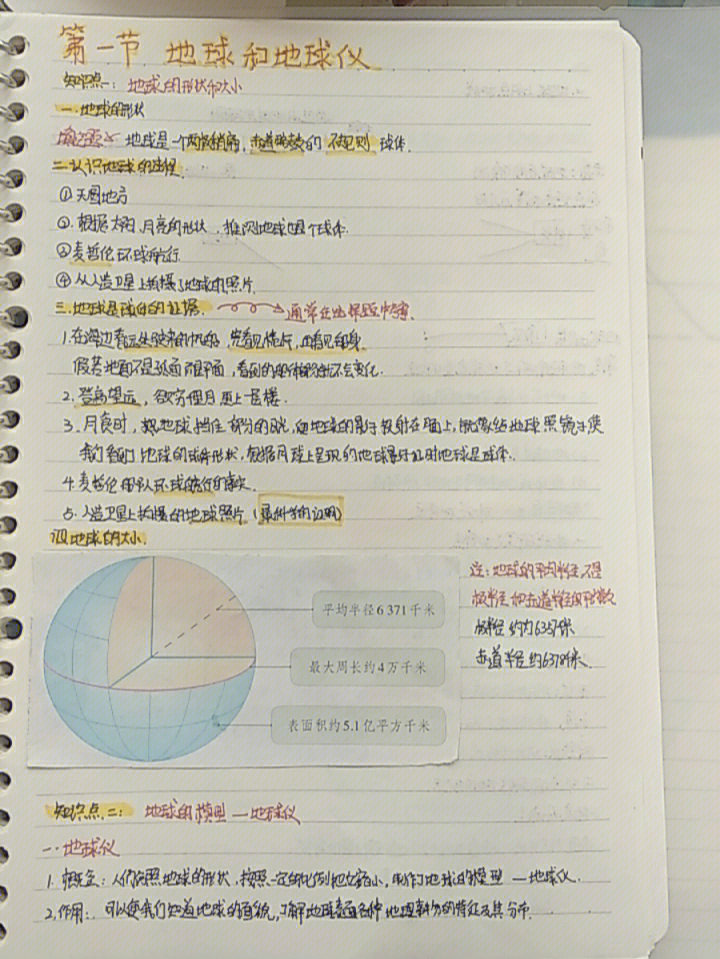 七年级上学期第一节地球和地球仪地理笔记