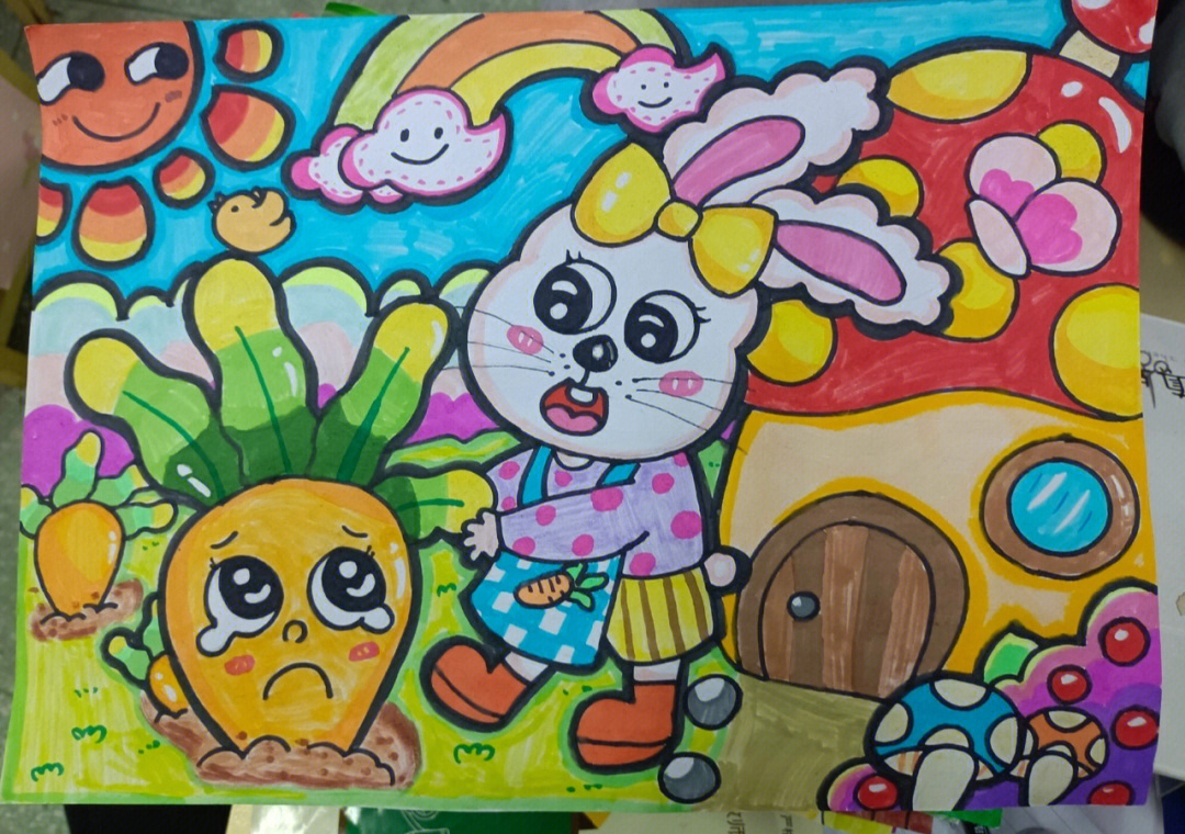儿童画教师考编简笔画小兔子拔萝卜