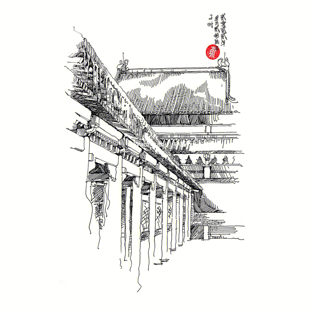 故宫的雪线稿图片