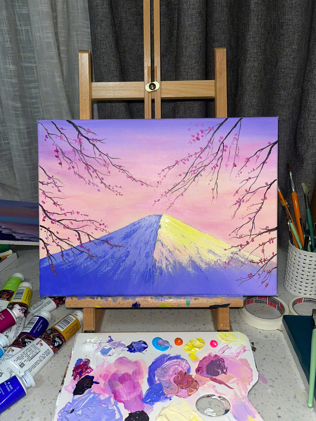 富士山简笔画樱花图片