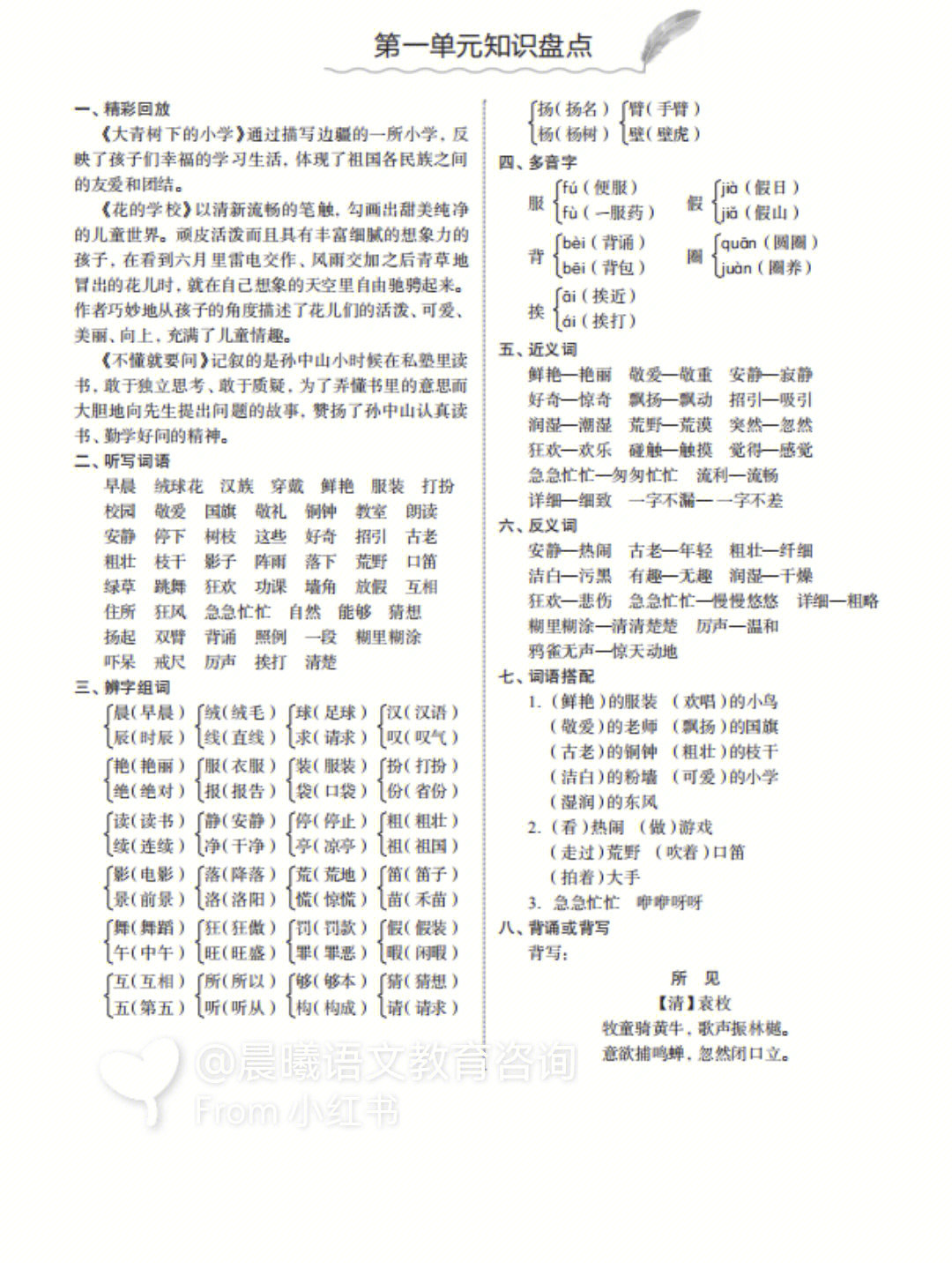 三年级语文上册期中考试复习考点重点汇总