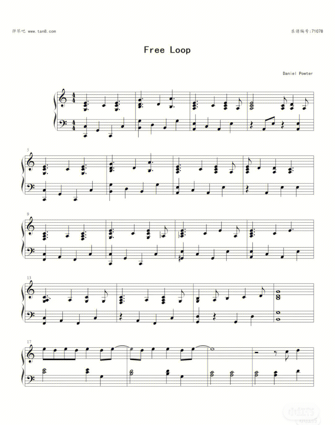 free loop钢琴谱数字图片