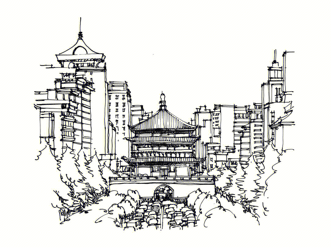 西安钟楼图画图片